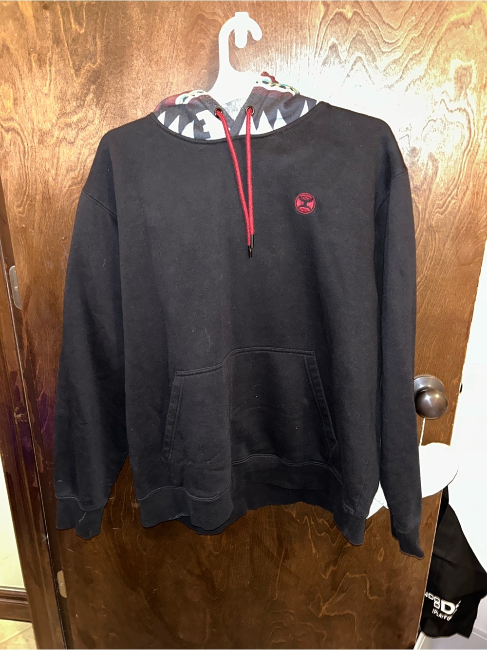 Hooey Black Hoodie with Red Accents and Printed Lined Hood